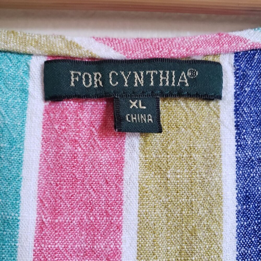 For Cynthia Rainbow Striped Linen Blend Handkerchief Hem Tunic Top Sz Women's XL - Picture 2 of 9